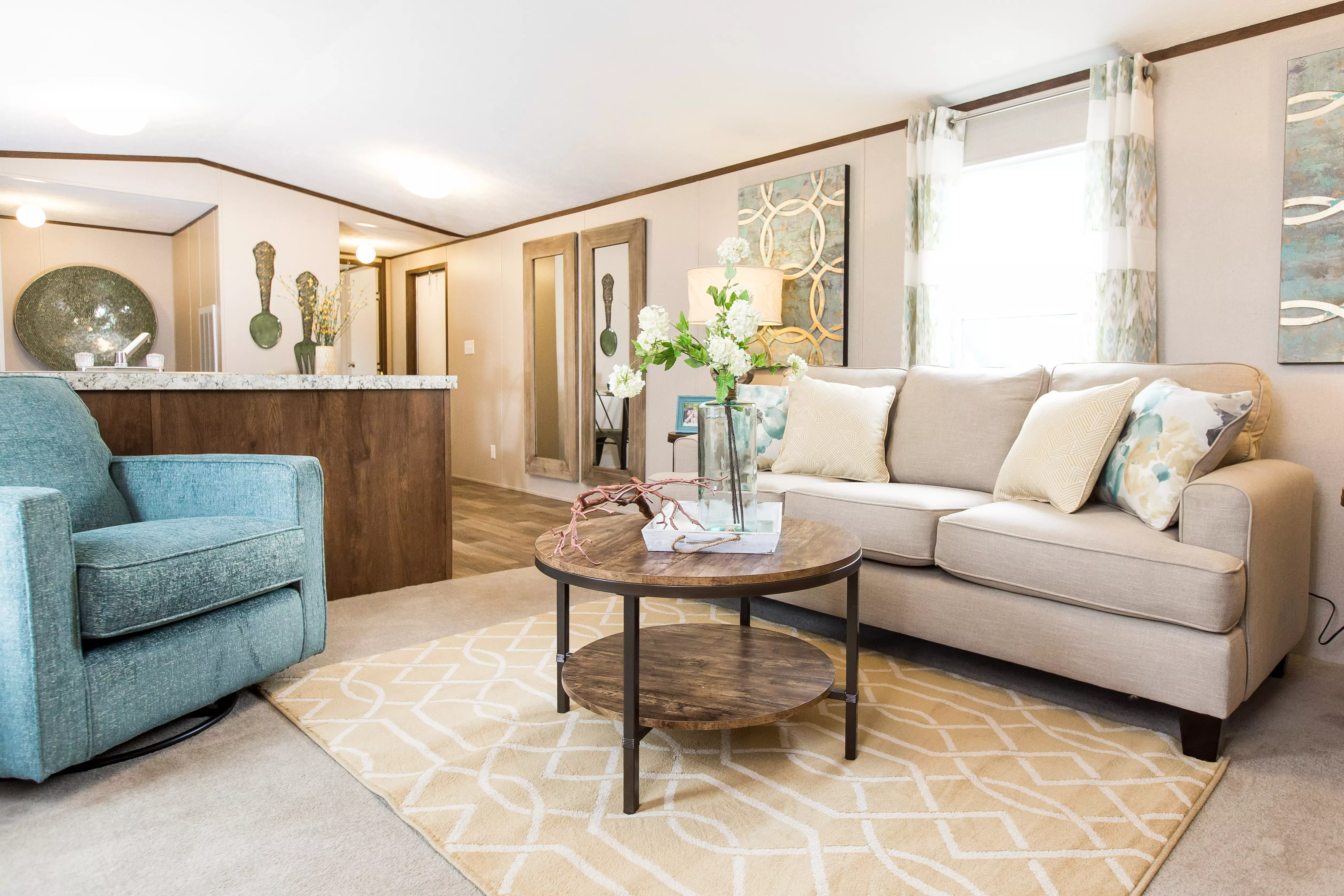 Living room leading into kitchen.