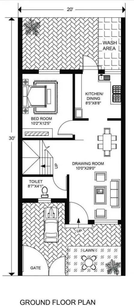 20 by 30 Ground Floor 3bhk plan