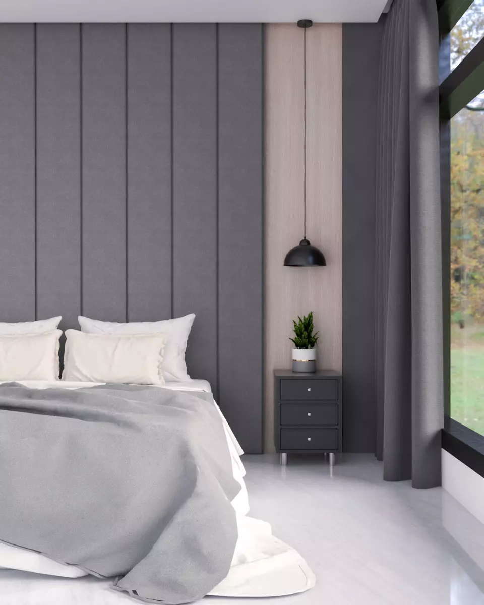 Gray and white Scandinavian bedroom