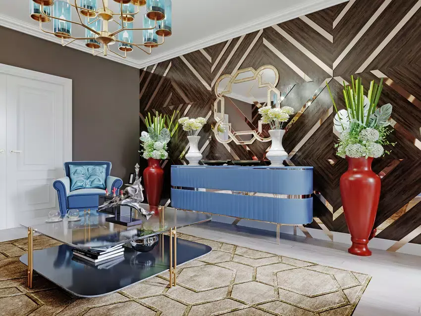 Urban Mid-Century teal and gold interior design