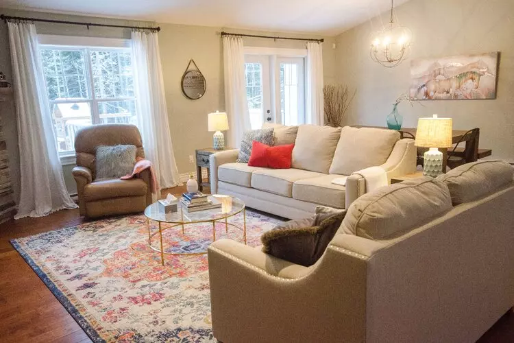 All Grey Living Room With Brown Wooden Floors