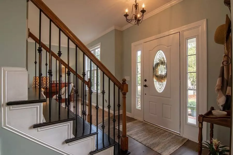 Stairs facing the front door on the outside the house.