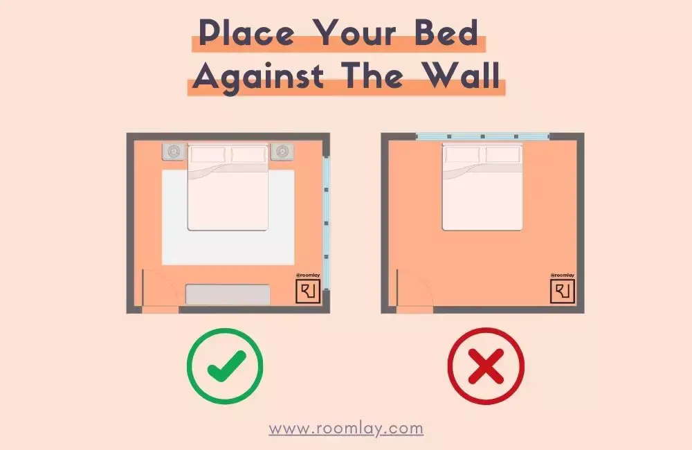 Feng Shui bed direction rule: Placing bed against the wall.