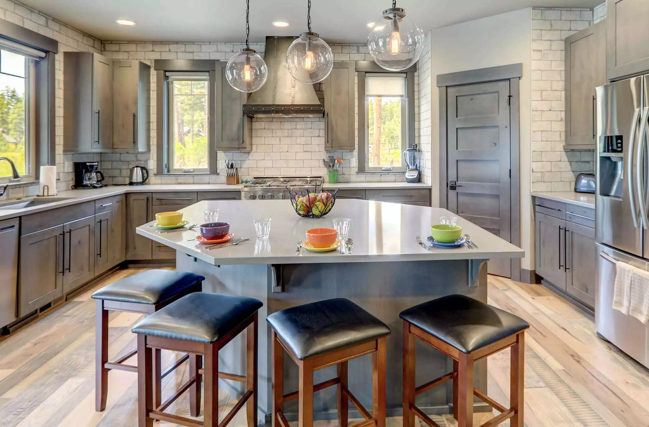 Abstract shaped kitchen island.