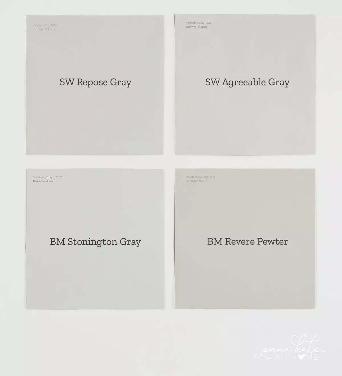 The difference in tone between 4 gray paint colors