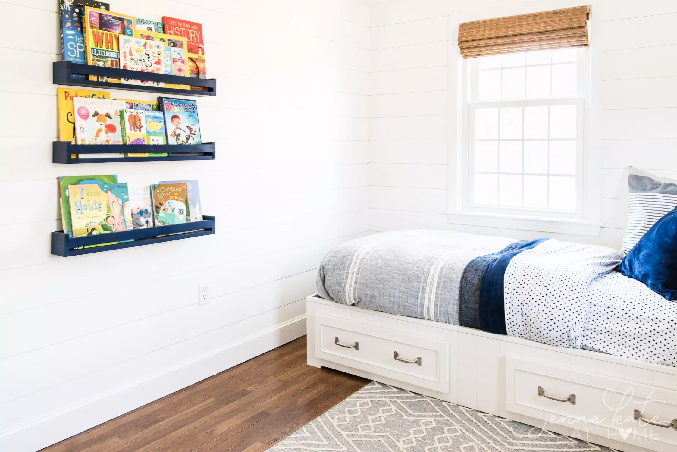 Shiplap walls painted Simply White