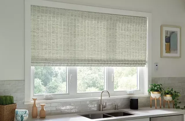 Bali Tailored Roman Shades in a living room