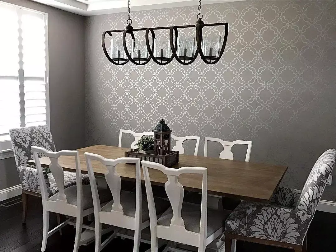 Gray Patterned Wallpaper for Dining Room