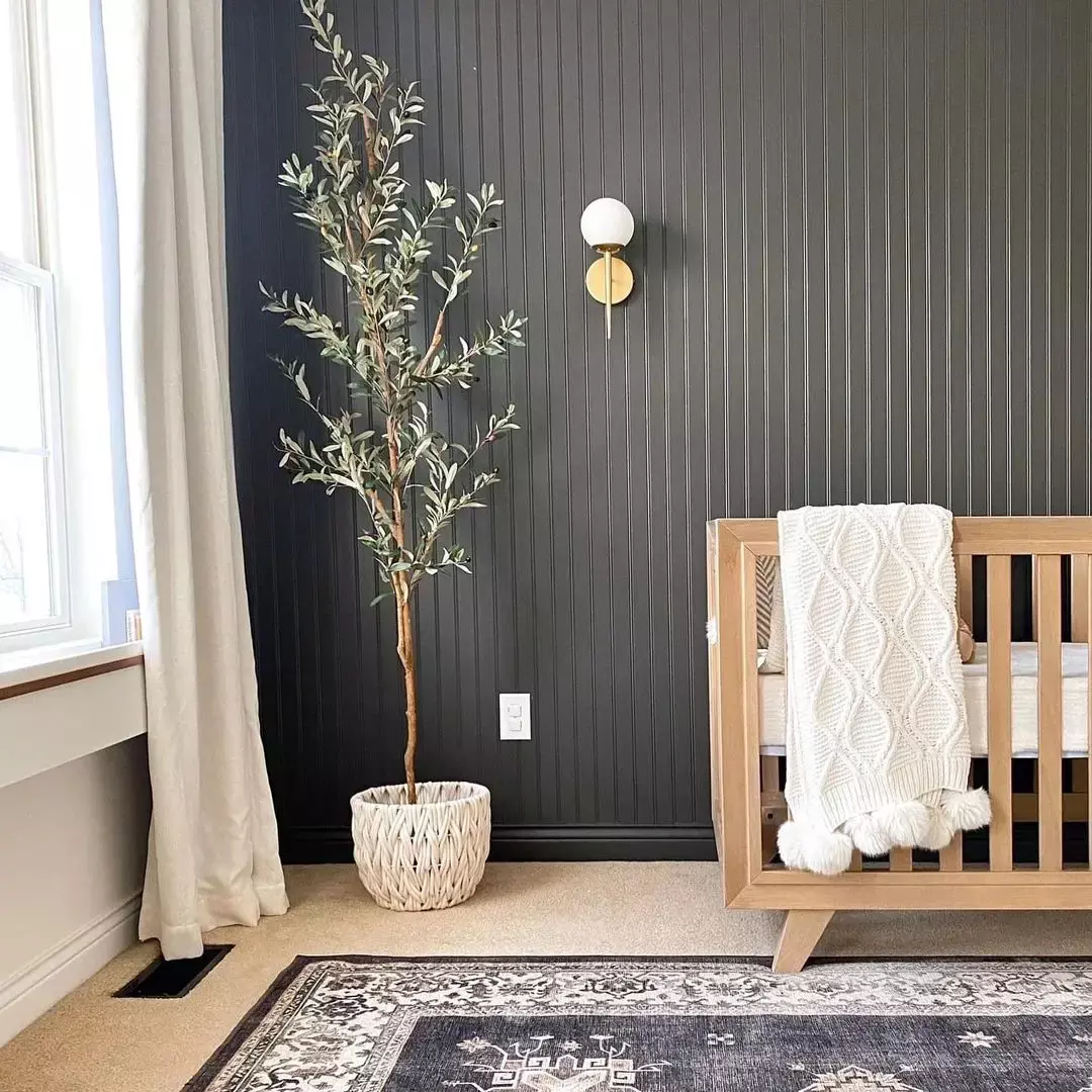 Gray Wooden Paneling for Nursery Room