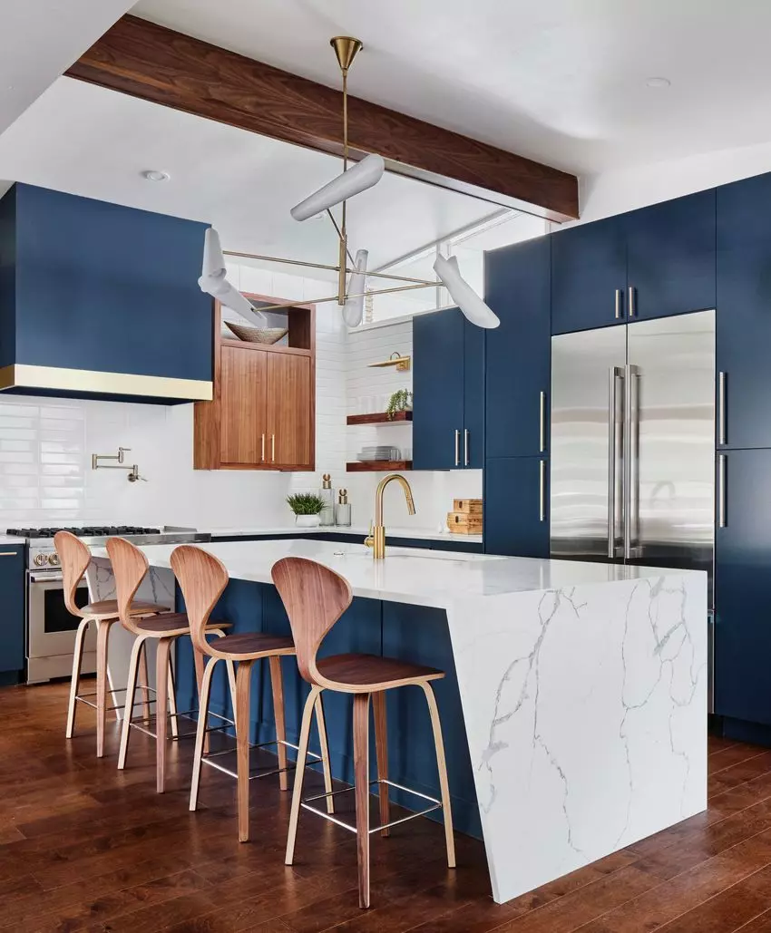 Yellow Cabinets Mid-Century Modern Kitchen via Zumaooh