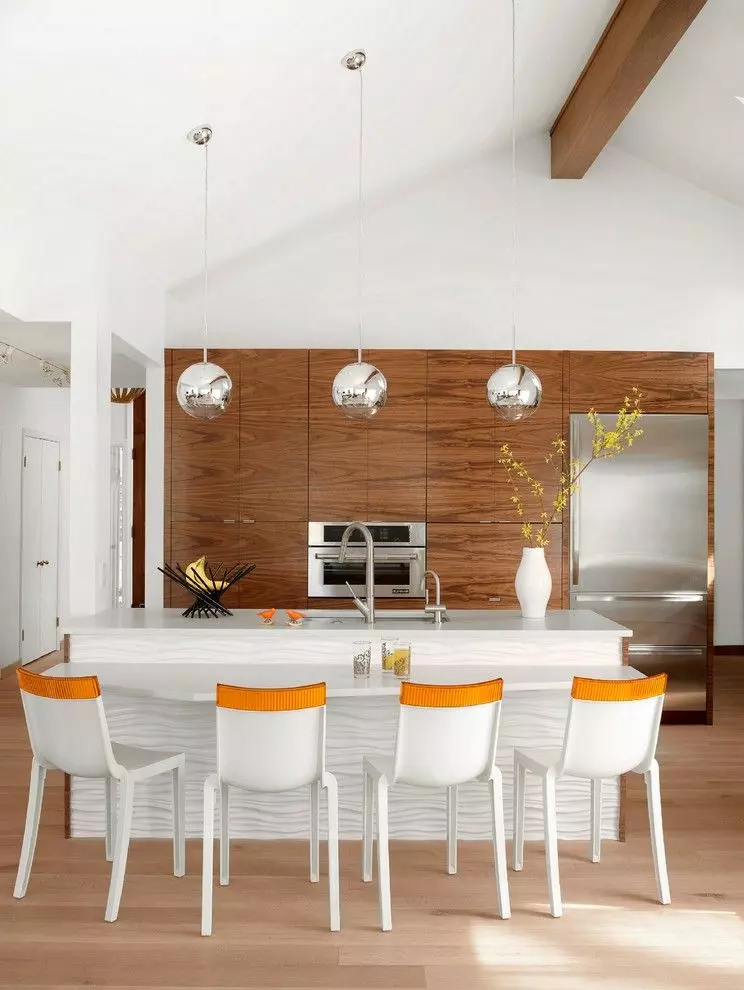 Turquoise Cubic Tile Backsplash in Mid-Century Modern Kitchen via @destinationeichler