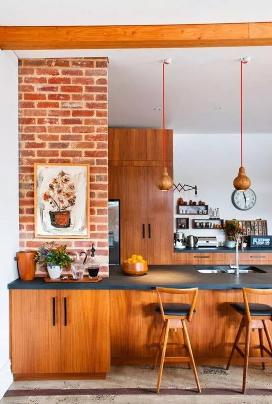 Sea Green Cabinets in Mid-Century Modern Kitchen