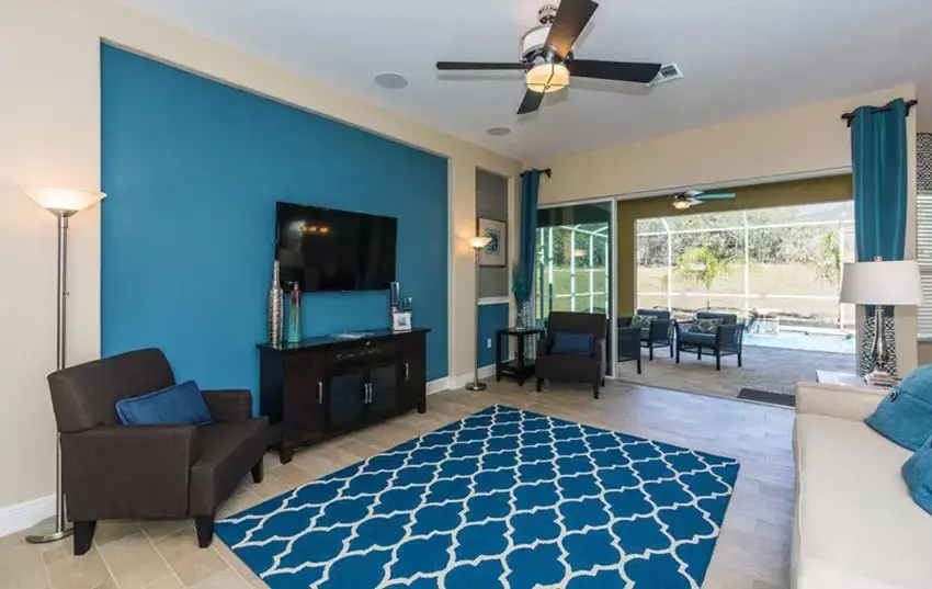 Cozy living room with blue walls