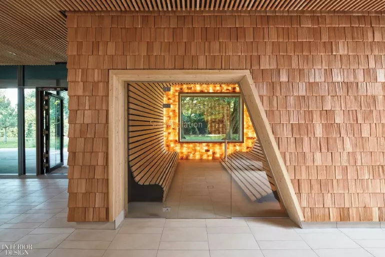 A sitting nook covered by a geometric structure creates a portal to another world