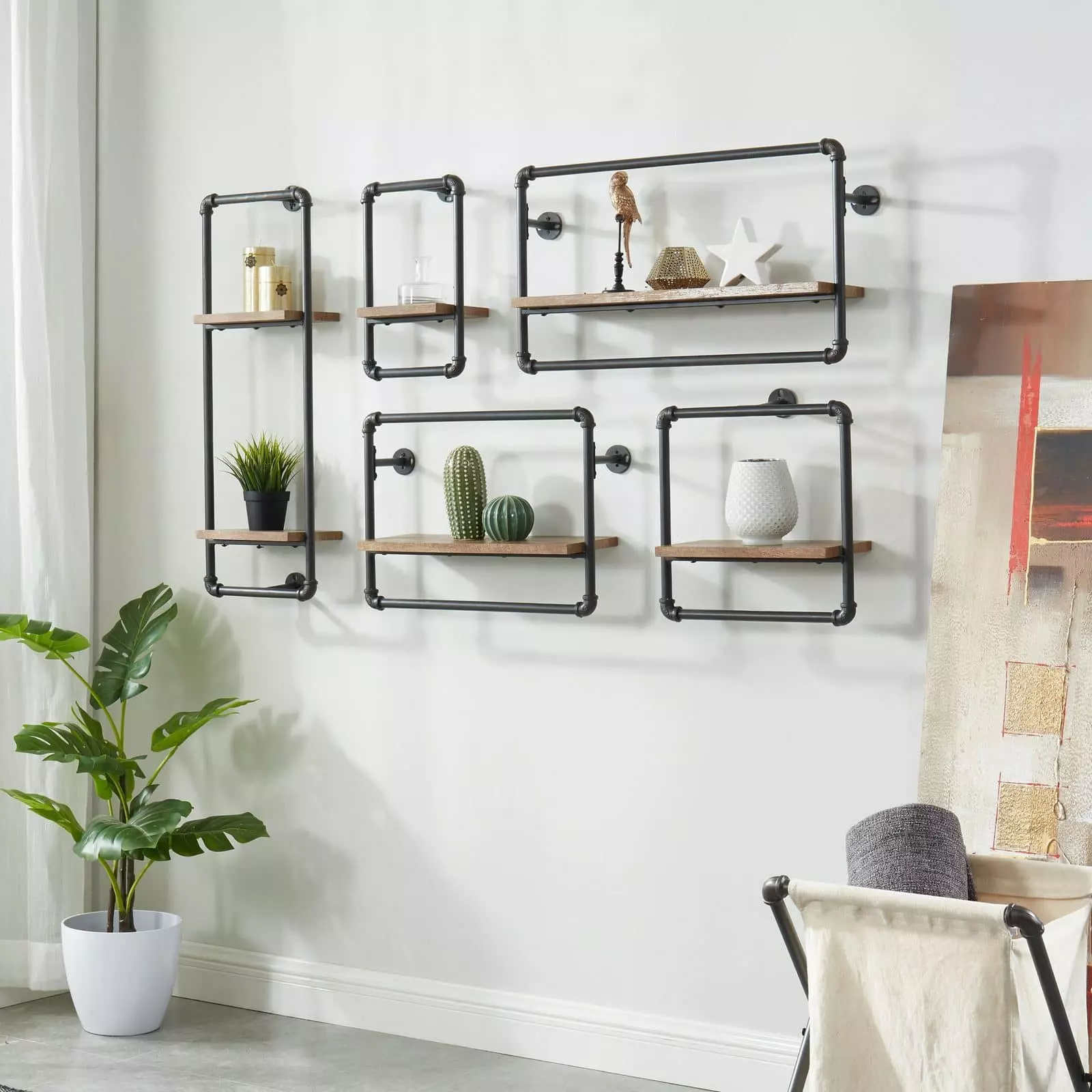 Industrial Wall Pipe Shelf Set