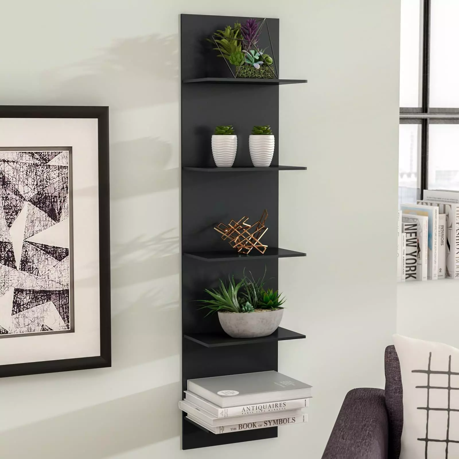 Chic Narrow Black Wall Shelf