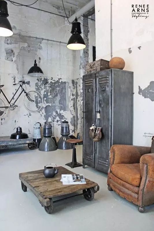 Brick Ceiling Accent Wall Industrial Living Room with via @loho_bride