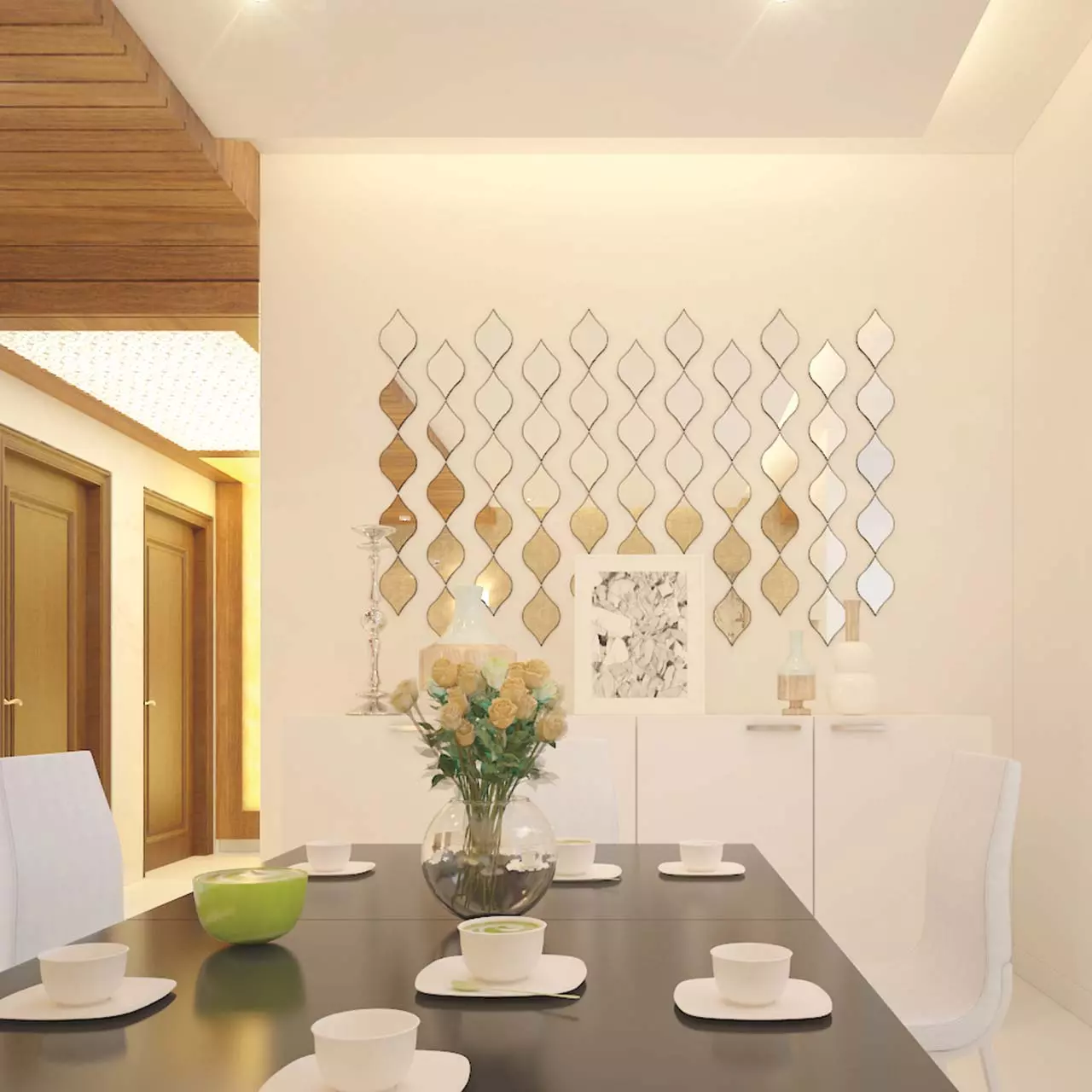 Dining room interior design where you can install a chandelier directly over the table of dining table in living room