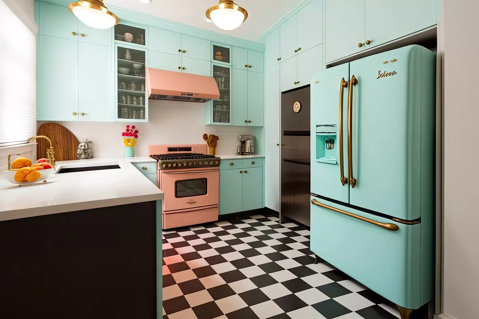 an example of a colorful living room created by AI inspired by the 1950s