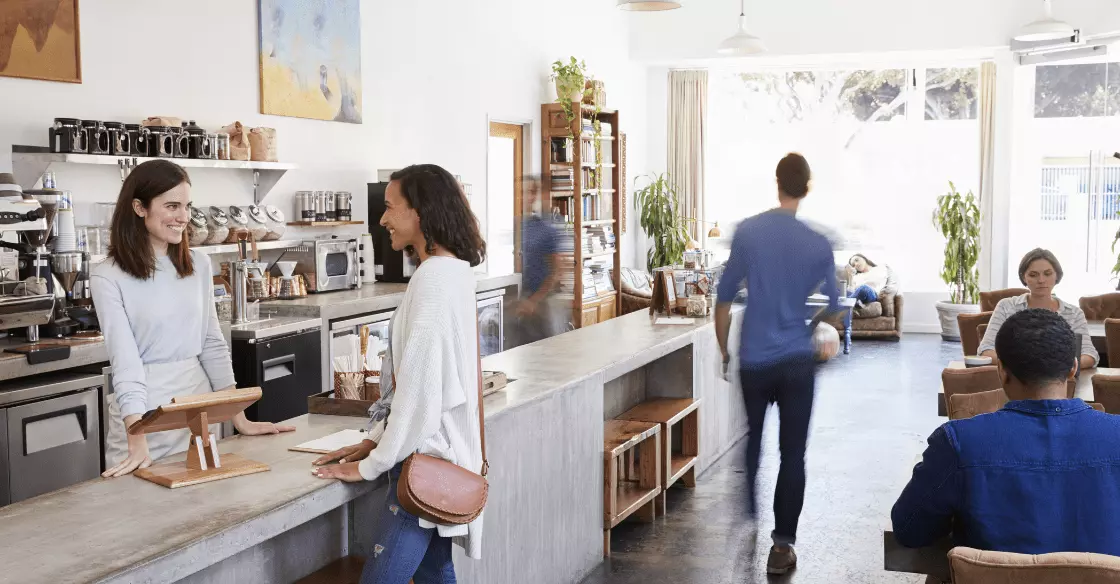 Busy neighborhood coffee shop