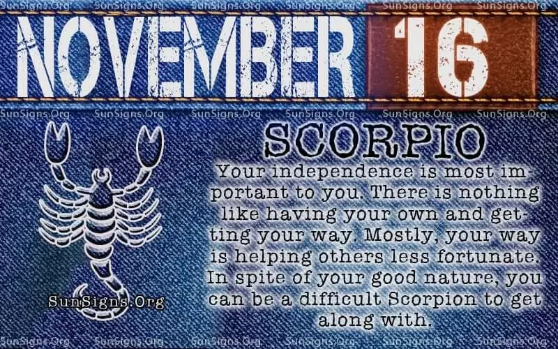 November 16 Scorpio birthday calendar