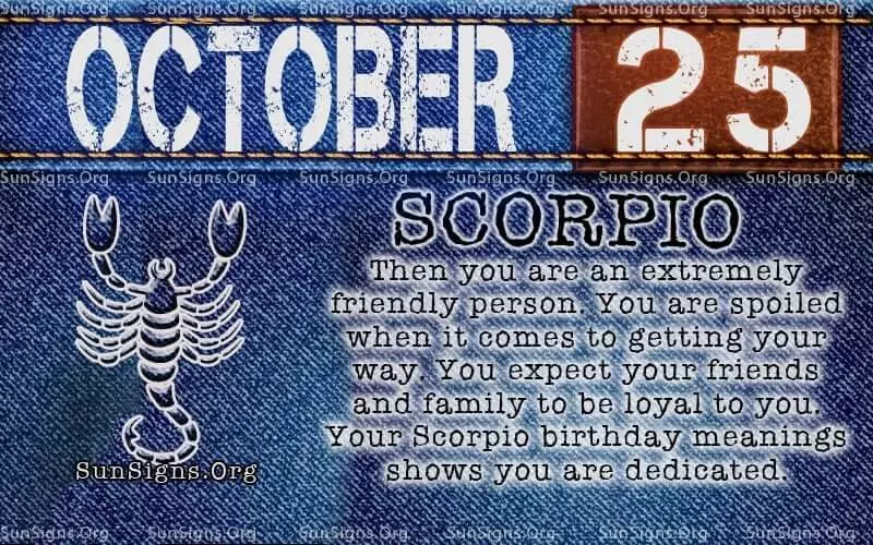 October 25 Scorpio birthday calendar