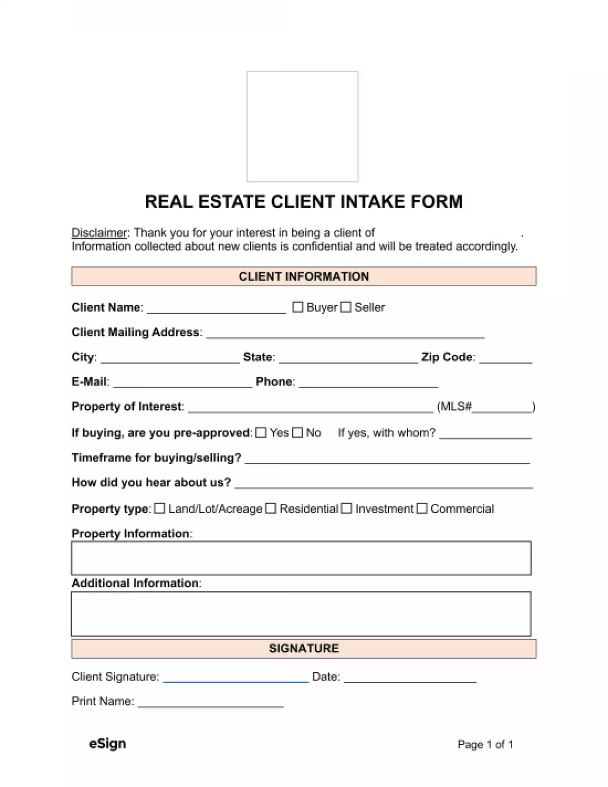 Real Estate Client Intake Form