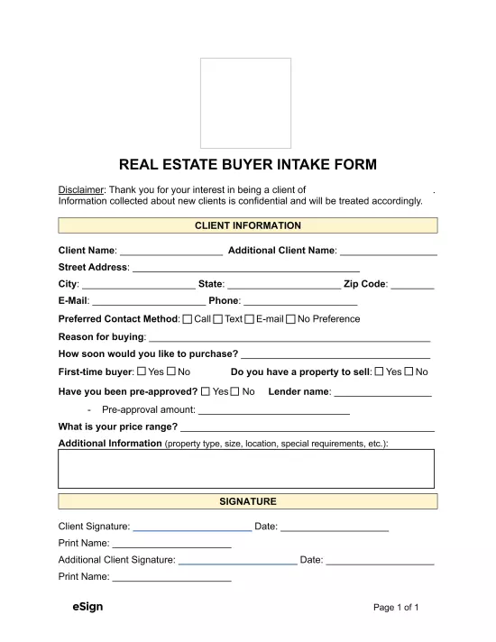 Real Estate Buyer Intake Form