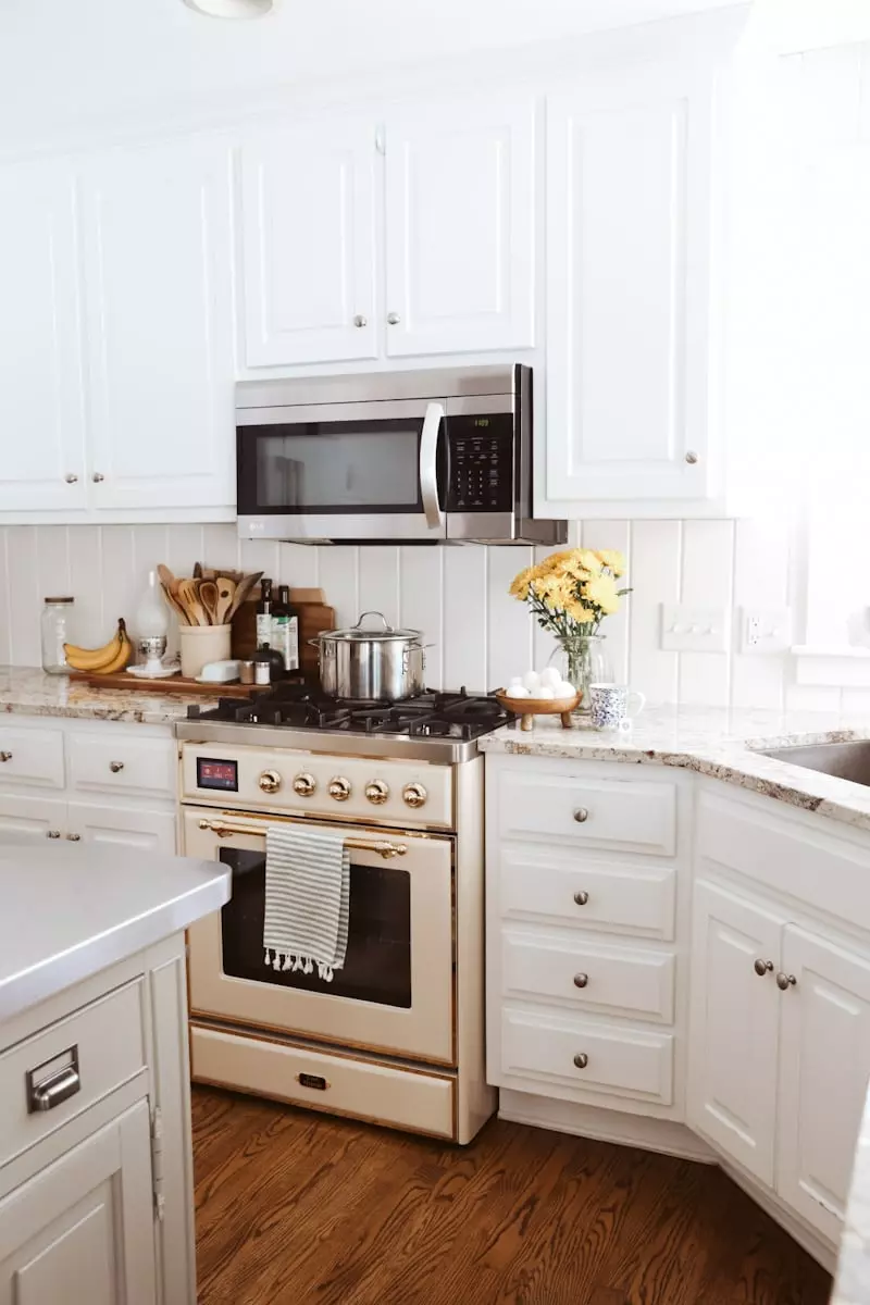 gas range in a white kitchen