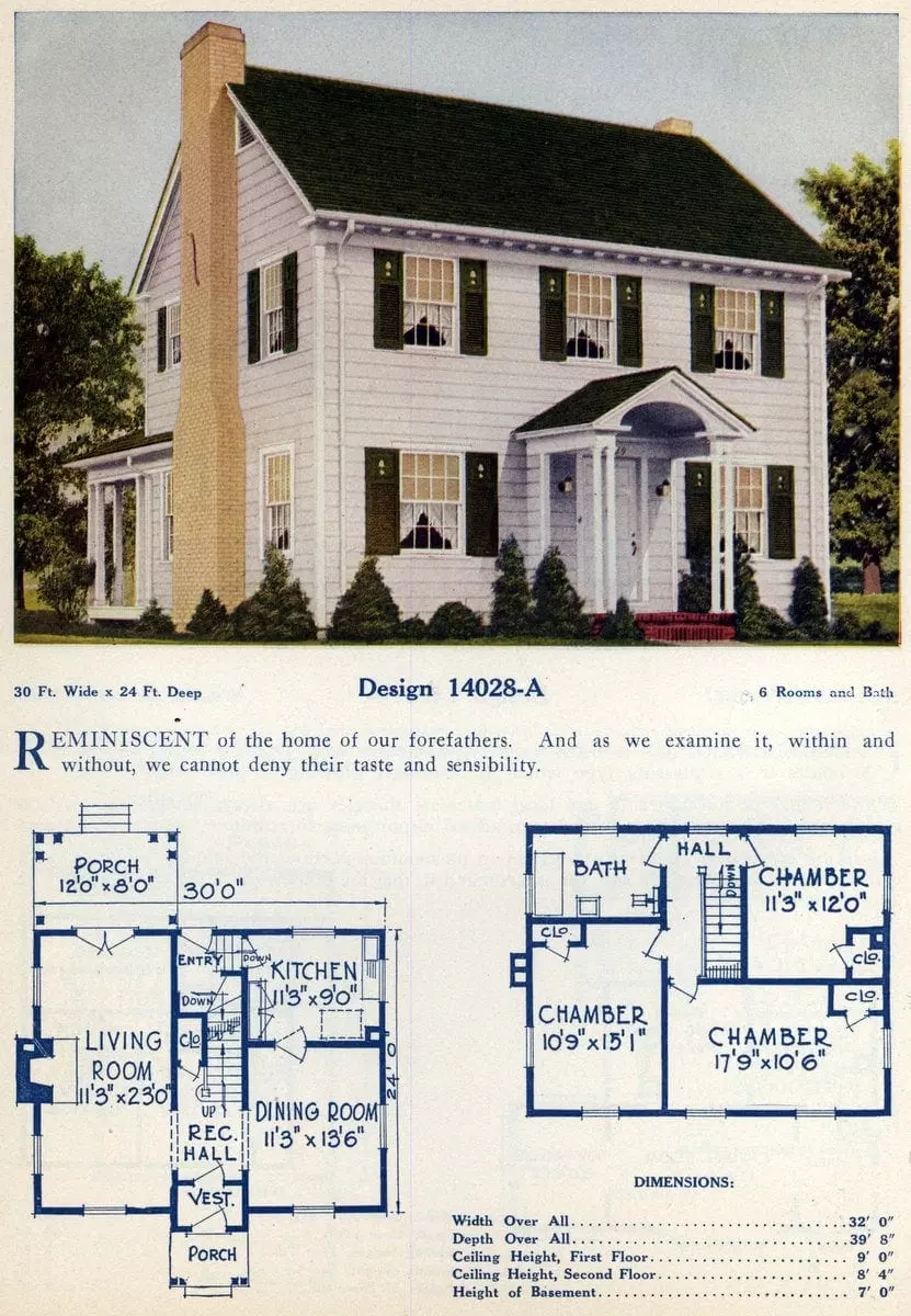 The Calvin’s vintage 2-story, 6-room home design