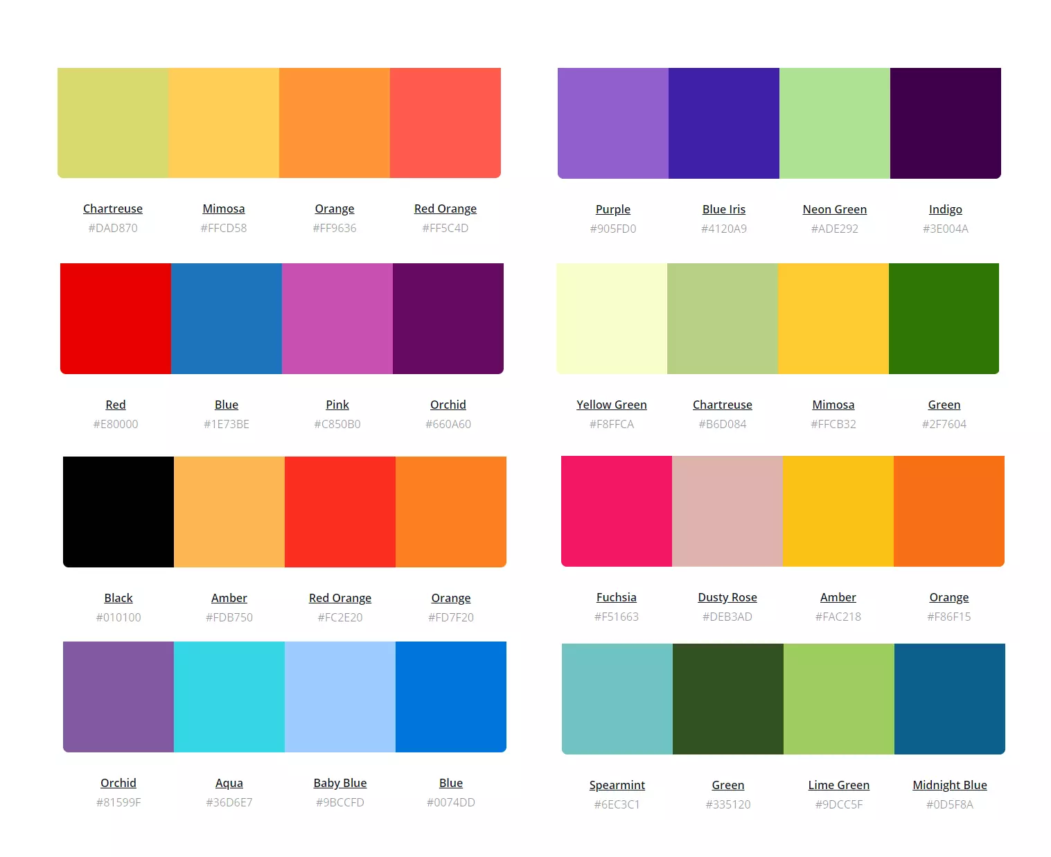 Color palettes from Canva