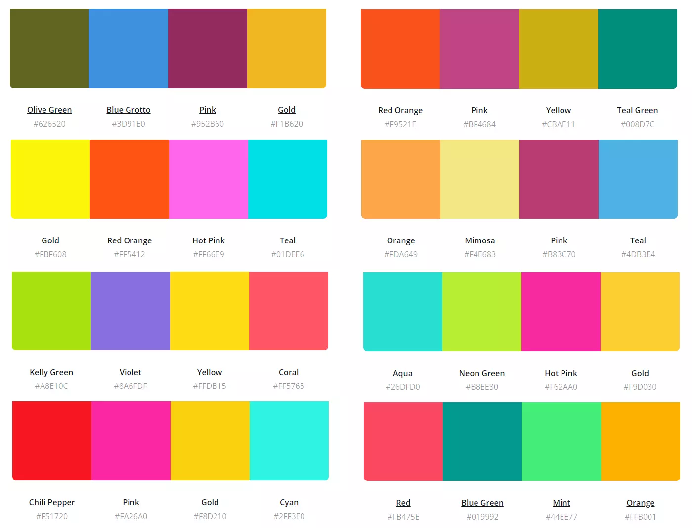 Color palettes from Canva