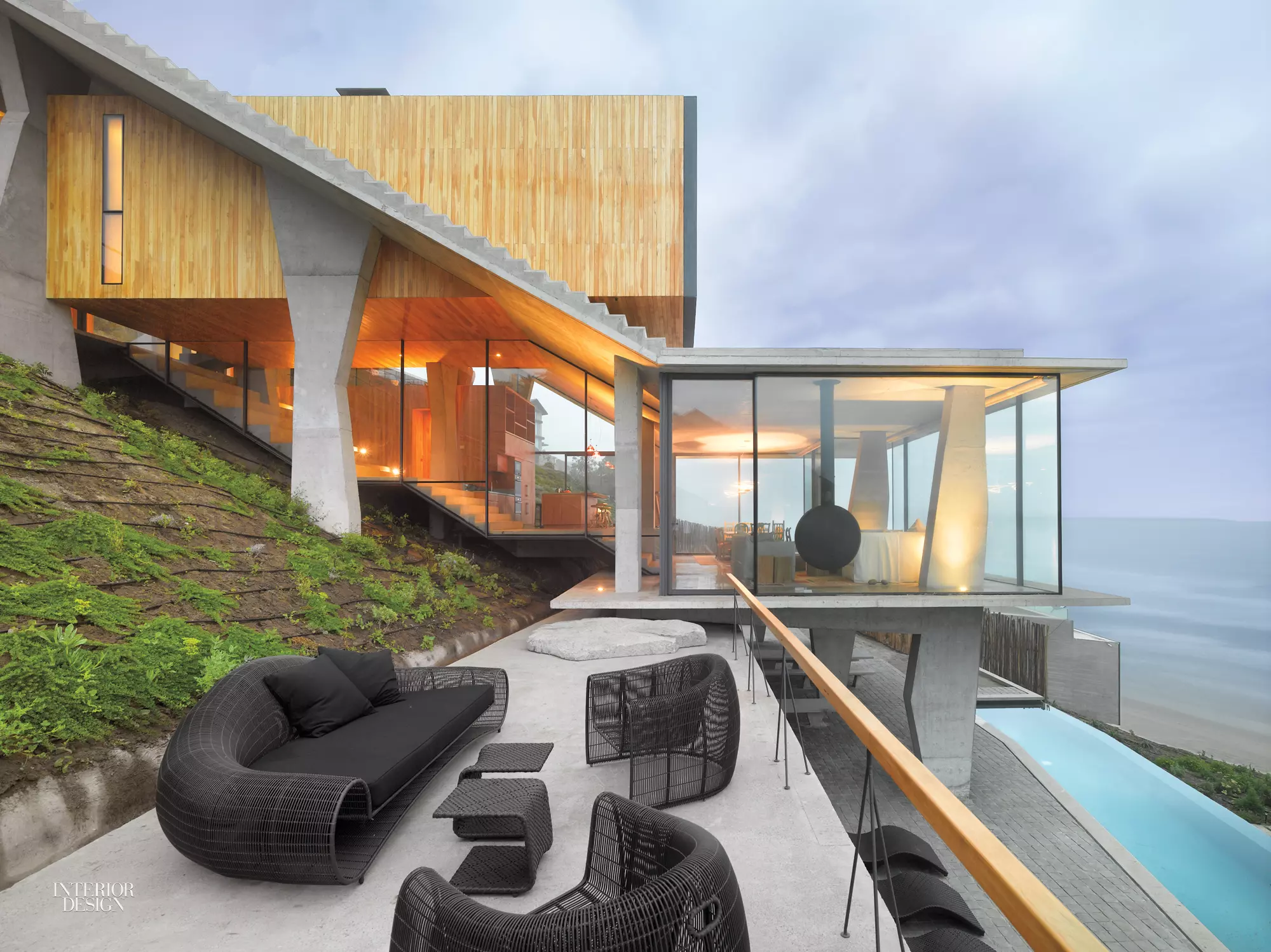 The exterior of an avant-garde beach house with modern architecture