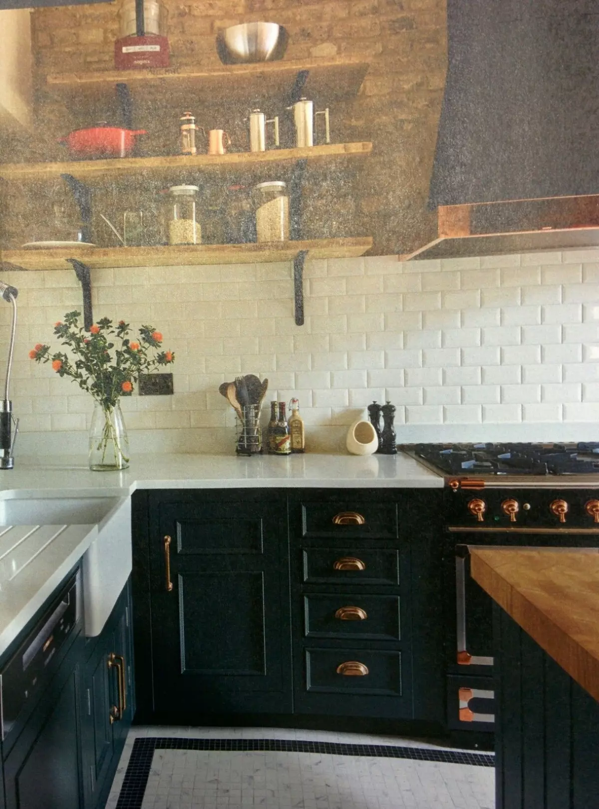 Copper And Navy Blue Kitchen