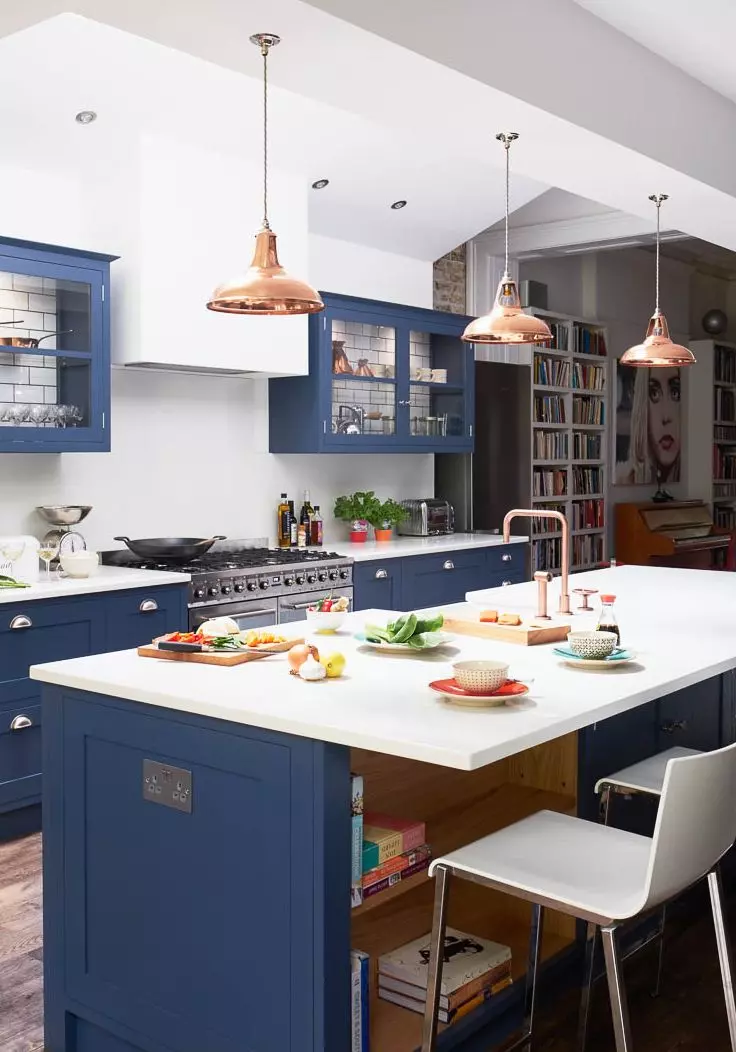 Copper And Navy Blue Kitchen