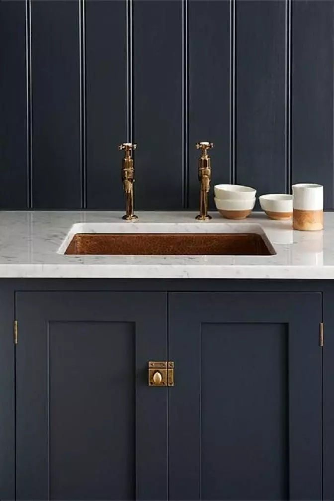 Copper And Navy Blue Kitchen