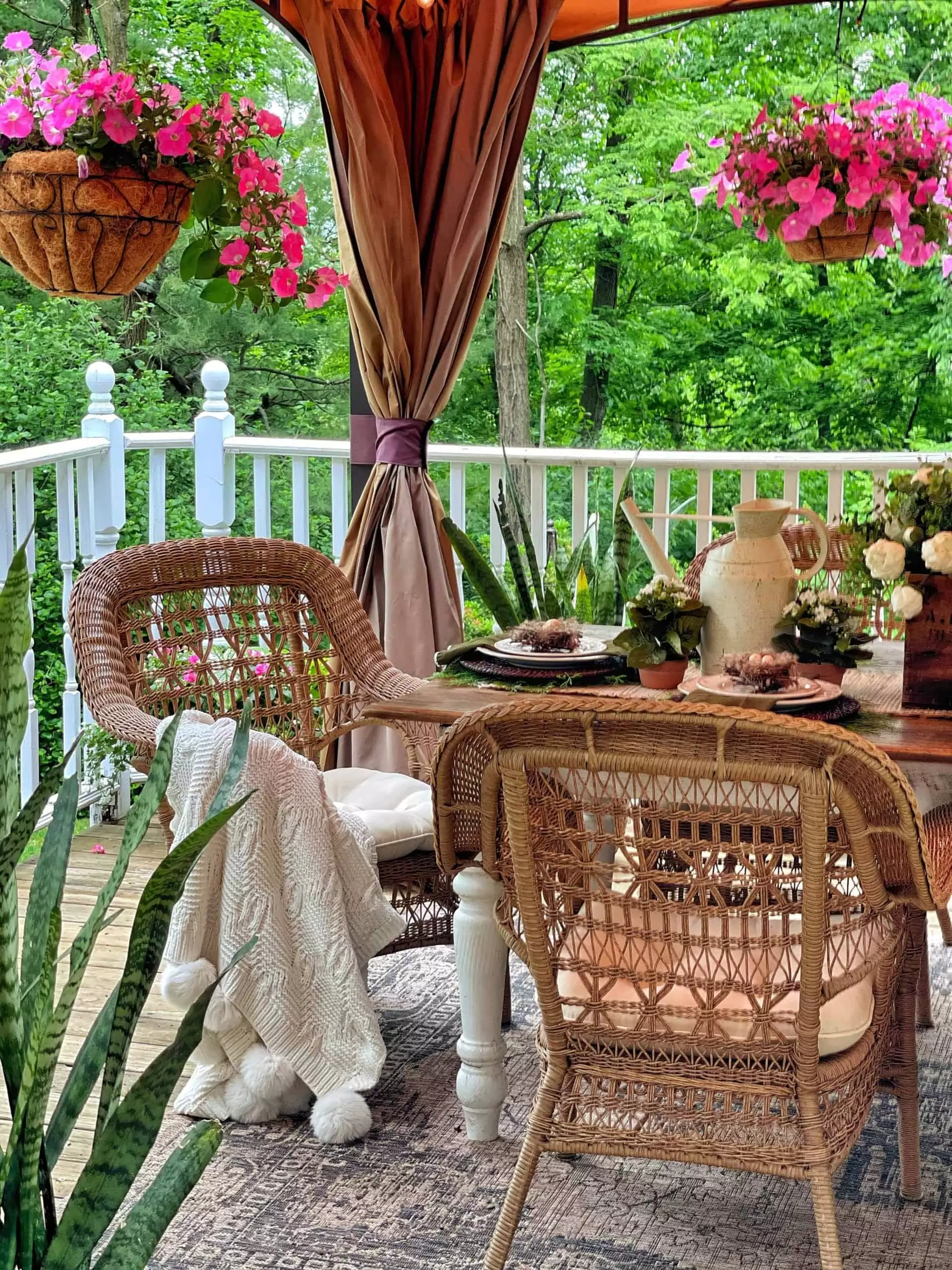 Summer on the backyard deck that is shaded by a gazebo