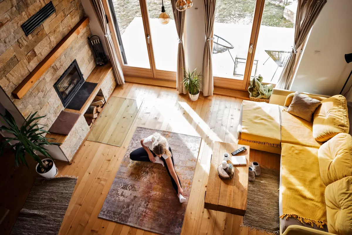 brightly colored cabin living room interior decor