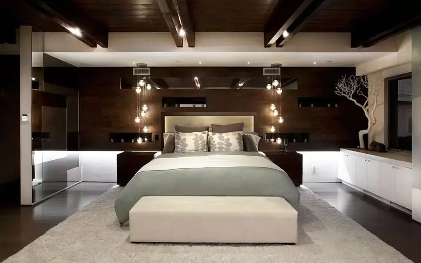 Mens modern style bedroom with dark brown design