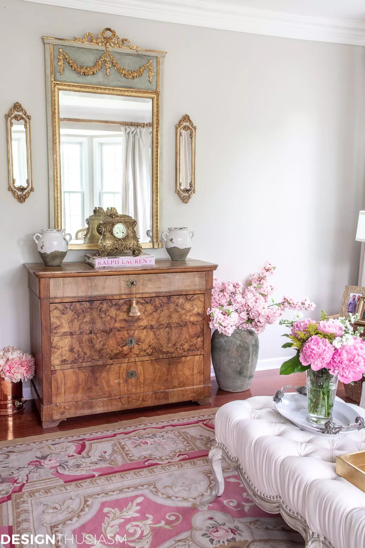 french country living room chest and mirror