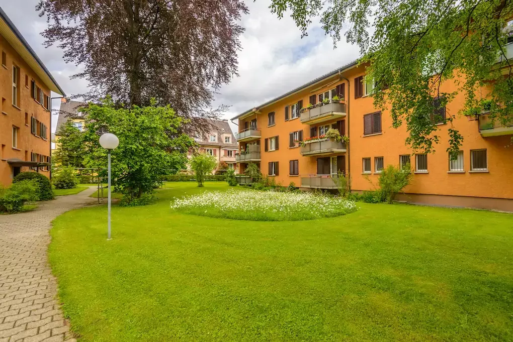 garden level story apartment with high windows