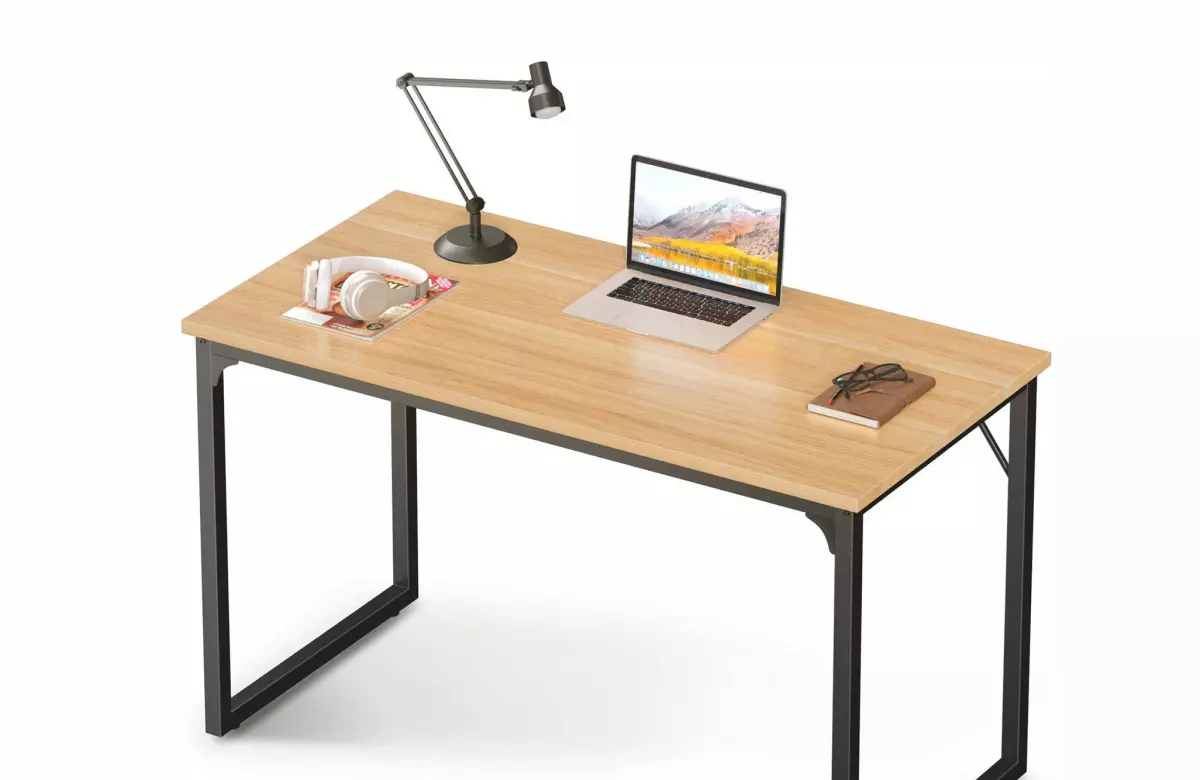 Wood desk with black legs