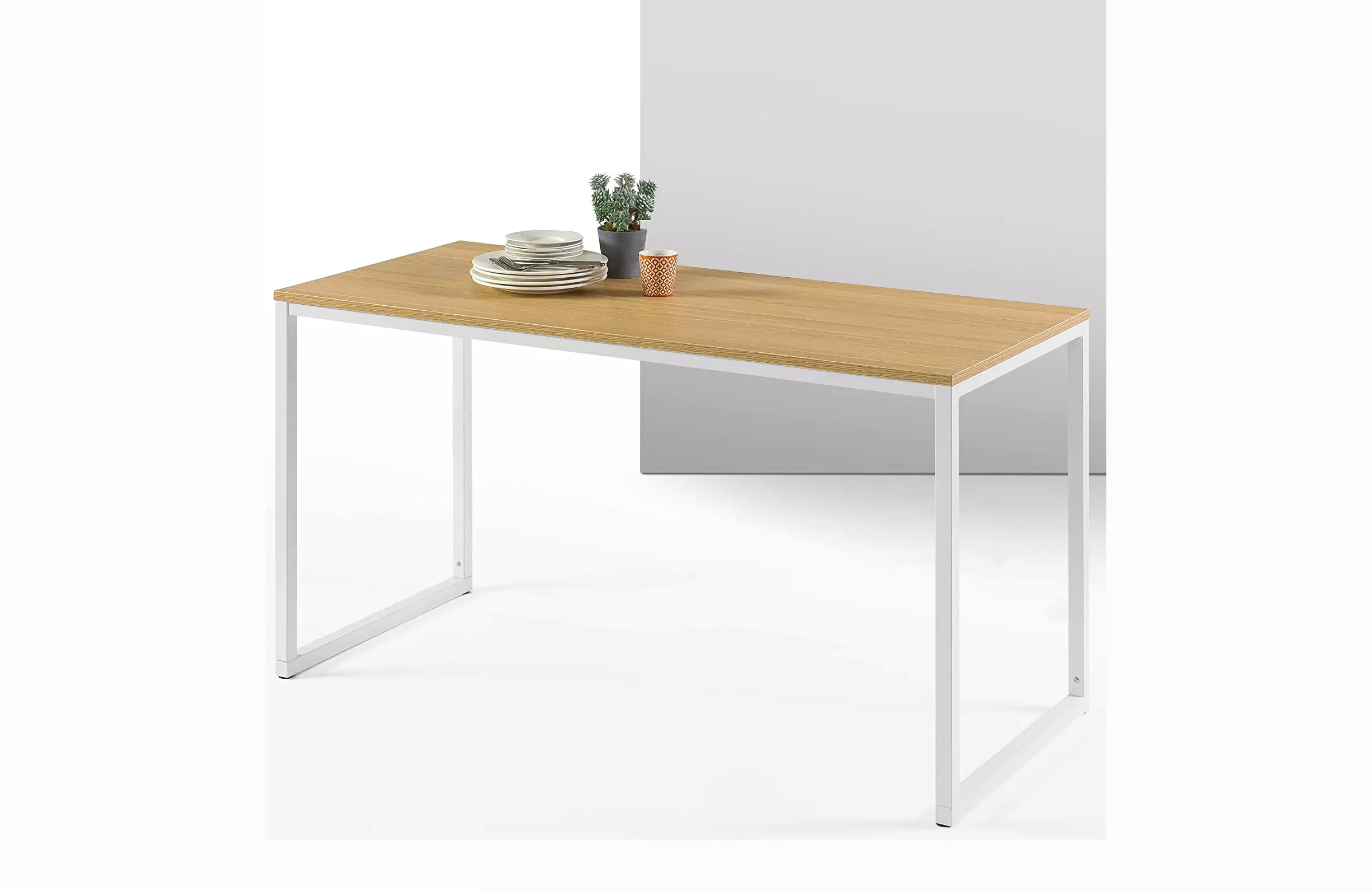 White and wood desk