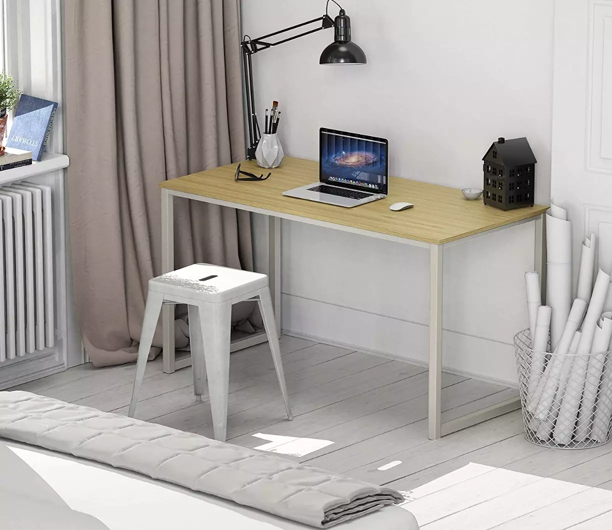 White and wood desk