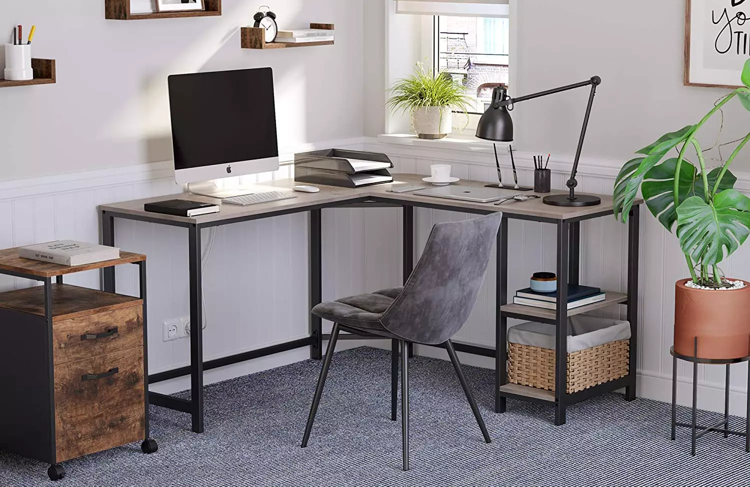 Dark wood and black desk