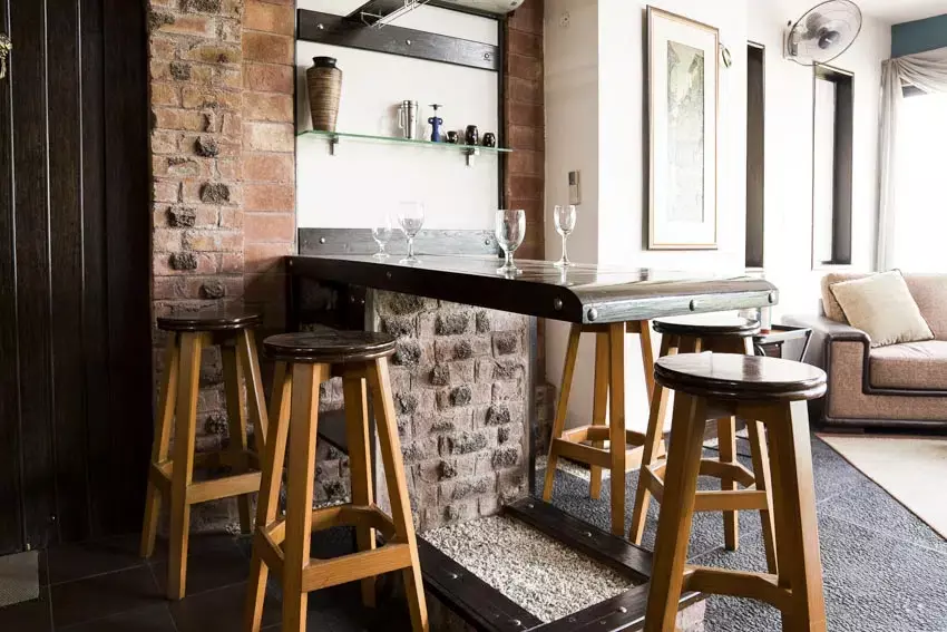 Gray bar, panel cabinets with chrome oven and windows