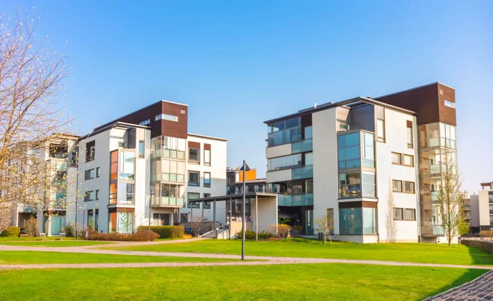 Apartment building exterior, residential house facade