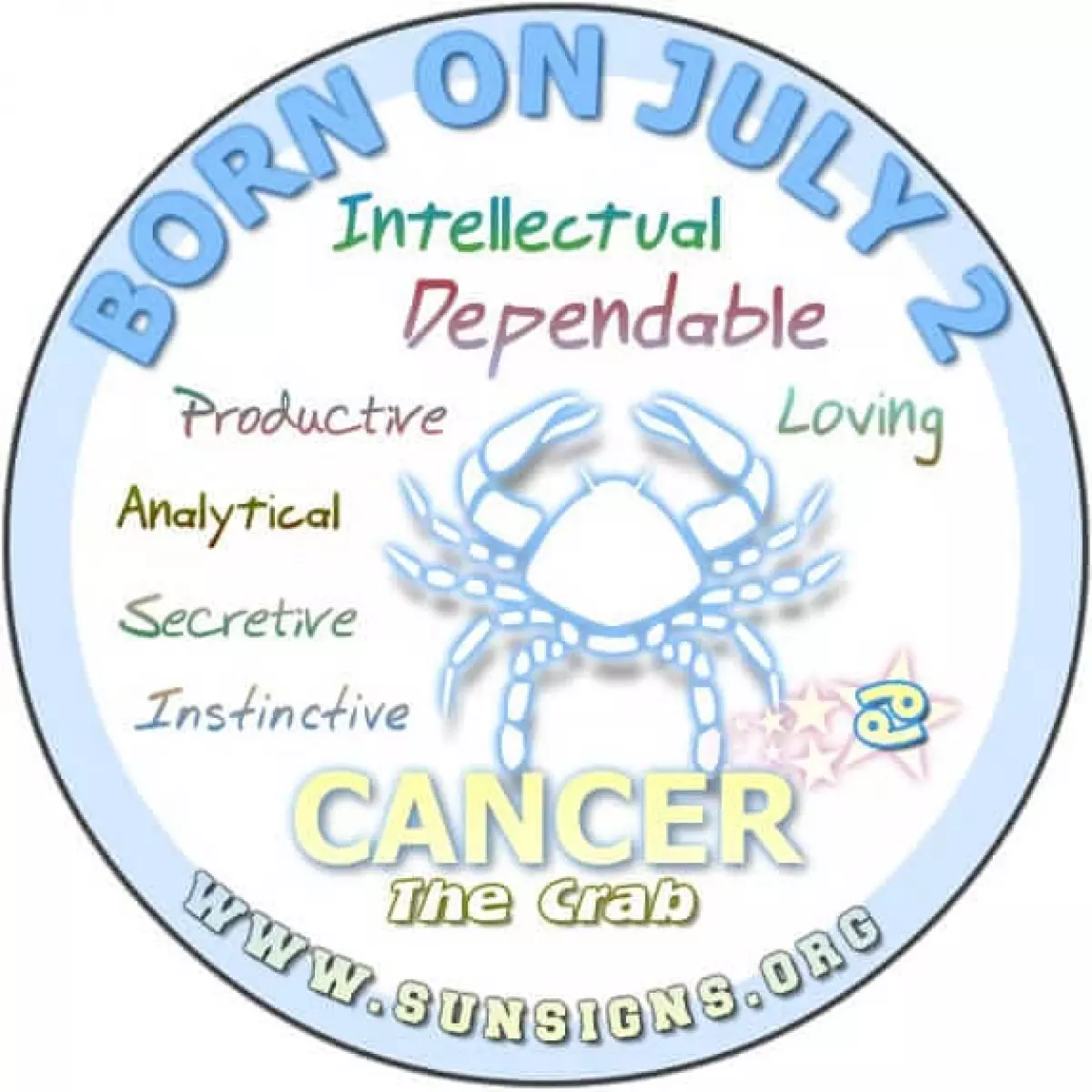 IF YOU ARE BORN ON JULY 2, then your zodiac sign is Cancer and you are likely to be loyal, calculative, and affectionate