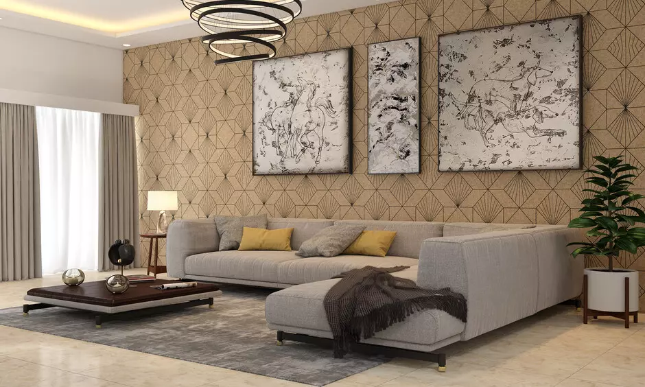 Small drawing room interior with profile lighting for smart lighting storage