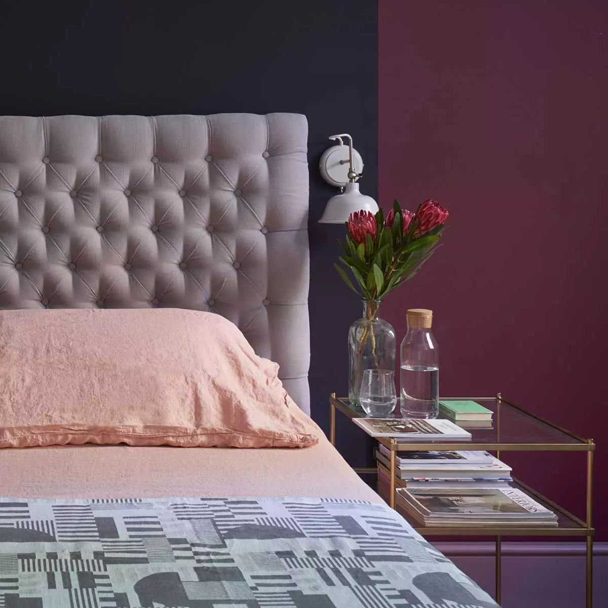 Bedroom with rusty hues and wicker furniture